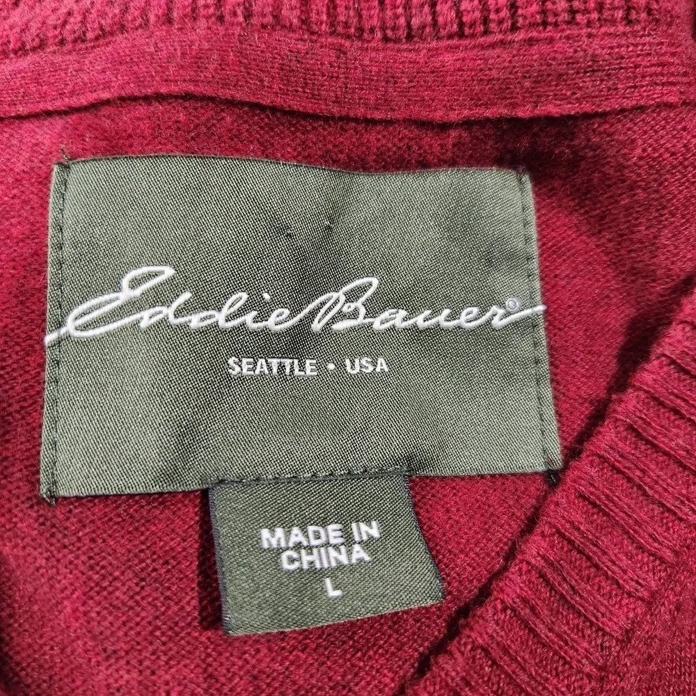 Eddie Bauer Mens‎ Sweater Size Large Red Wool Blend Long Sleeve V-Neck - Picture 3 of 5